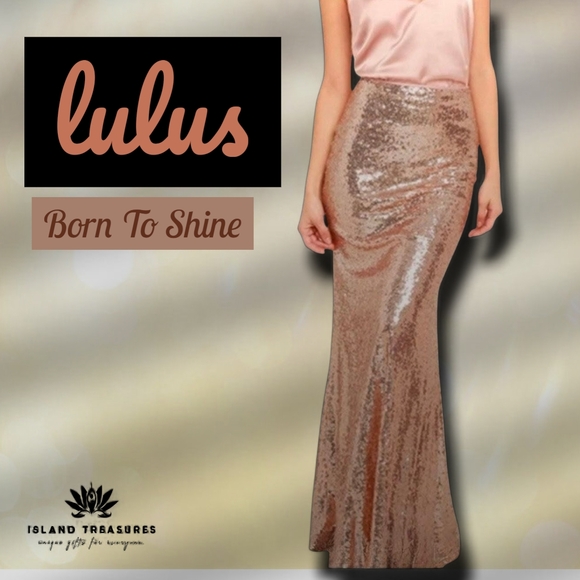 Lulu's Gorgeous Rose Gold Sequin Lined Maxi Skirt Size Small - Picture 1 of 14